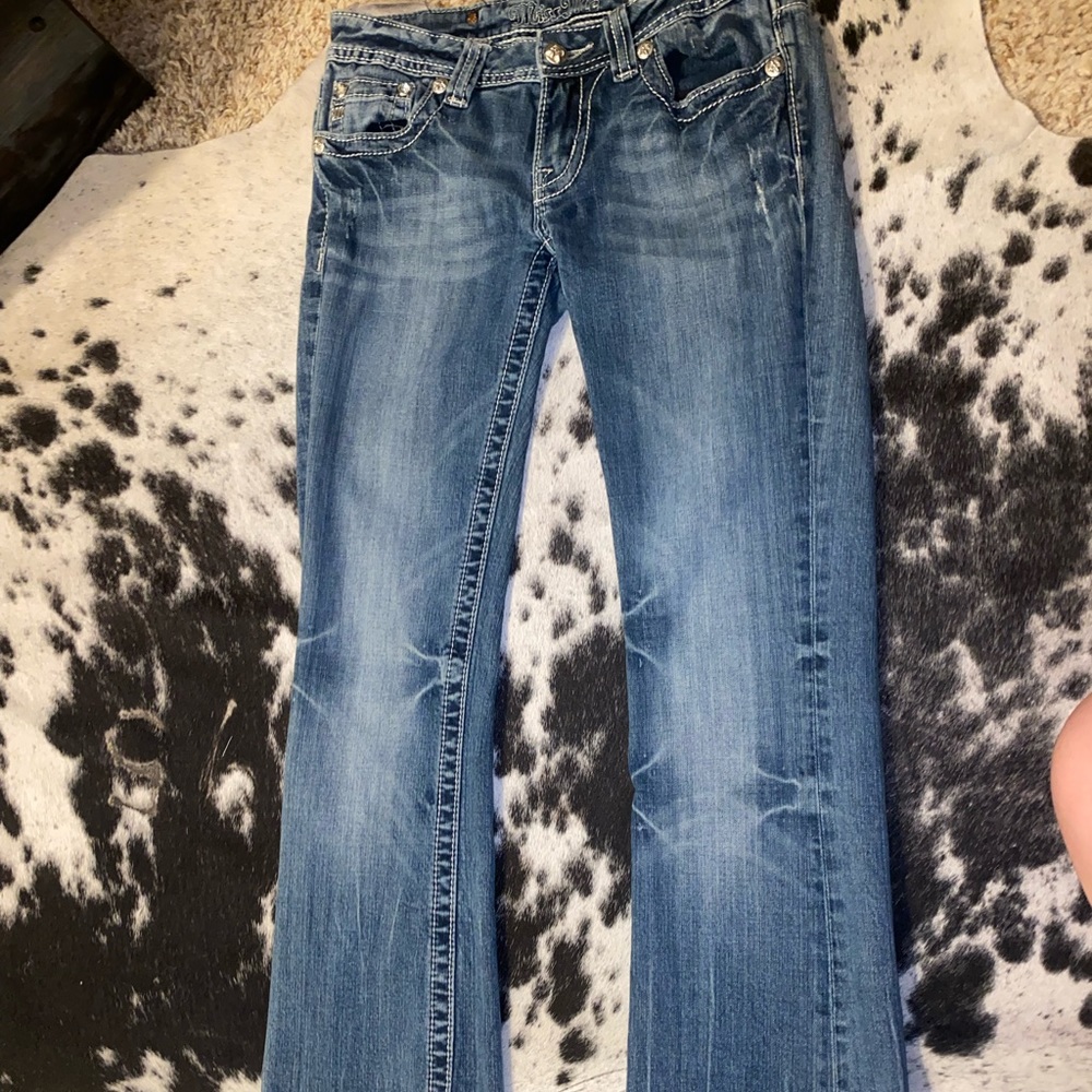 Miss Me Bootcut Feather Rhinestone Pockets - Picture 3 of 7